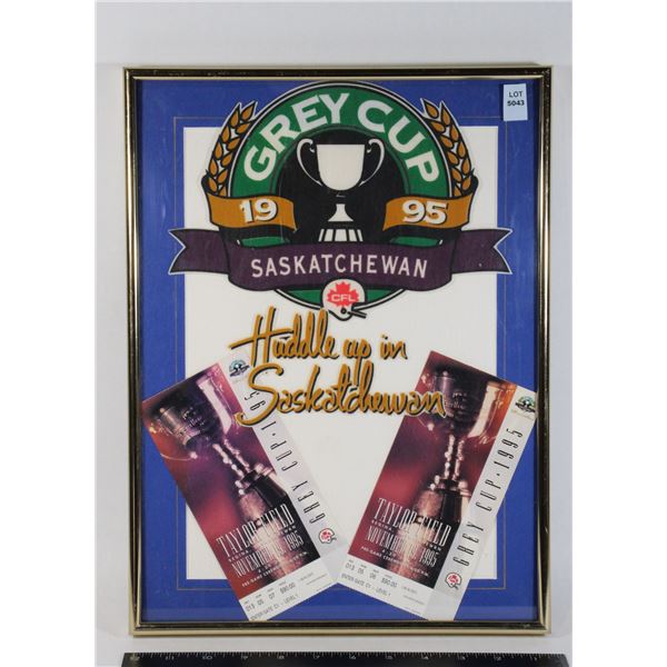 1995 GREYCUP CFL TICKETS AND PATCH FRAMED