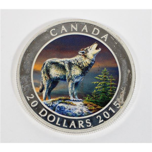 2015 $20 .999 1 OZ PURE SILVER WOLF