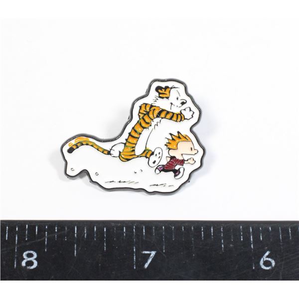 NEW CALVIN AND HOBBES PLAY TAG THEME LAPEL PIN