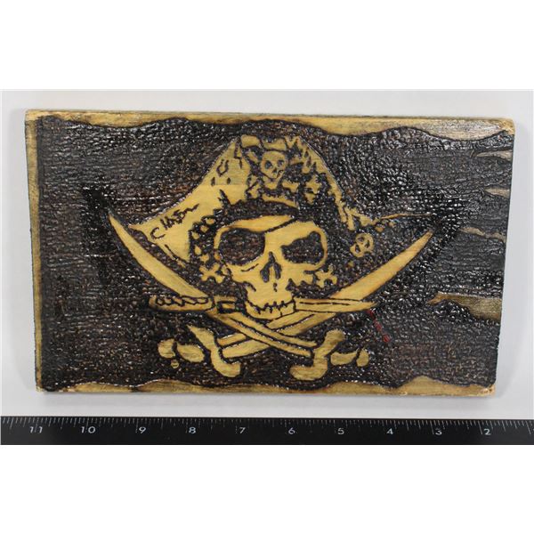 SKULL & CROSSBONES PIRATE FLAG WOODBURN ON PINE