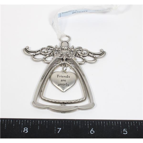 FRIENDS ARE ANGELS HANGING SILVER ANGEL WITH HEART