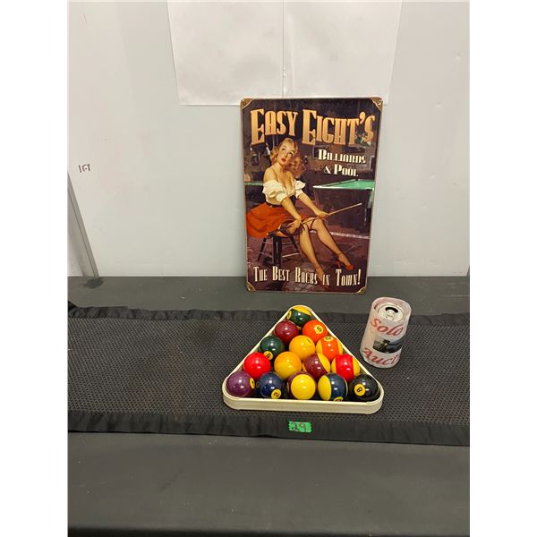 Pool table balls and sign for your billiards room