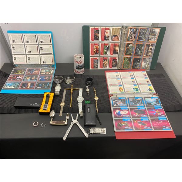 3 Books full of collectable Star Trek trading cards, men's and ladies fashion watches and more