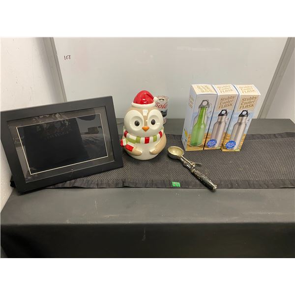 Digital Picture Frame,  Cookie jar, ice-cream scoop, and 3 cooler flasks