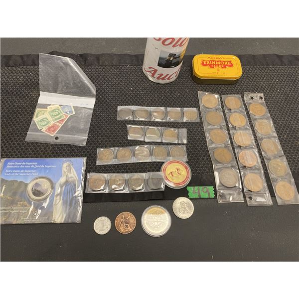 30 one cent large coins 1900-1910, Notre Dame 2009 memorial coin, vintage Canadian stamps