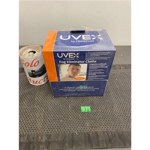 Uvex brand by Honeywell fog eliminating cloths to eliminate eyeglass lens fogging due to cold temper