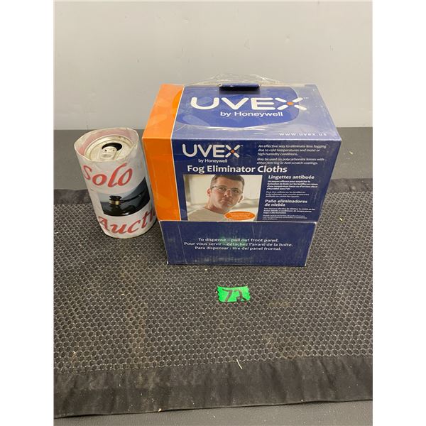 Uvex brand by Honeywell fog eliminating cloths to eliminate eyeglass lens fogging due to cold temper