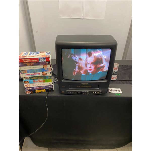 Small Citizen TV/VHS player combination and assortment of VSH movies