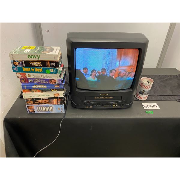 Small Citizen TV/VHS player combination and assortment of VSH movies
