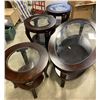 Image 1 : Set of 4, coffee table and 3 side tables, solid wood with glass tops