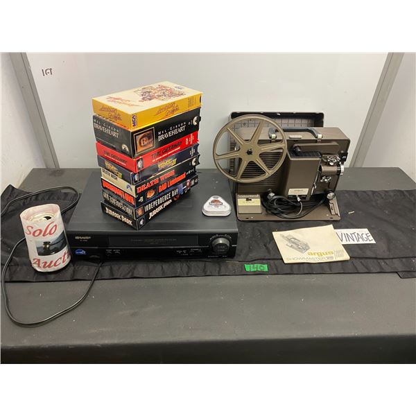 Sharp brand VSH player and VSH movies, Argus showmaster Super 8 movie projector