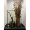 Image 1 : Home décor items including large glass vase and basket with decorative grasses