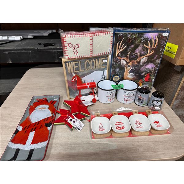 Lot of new Christmas dishes/ ornaments/puzzle