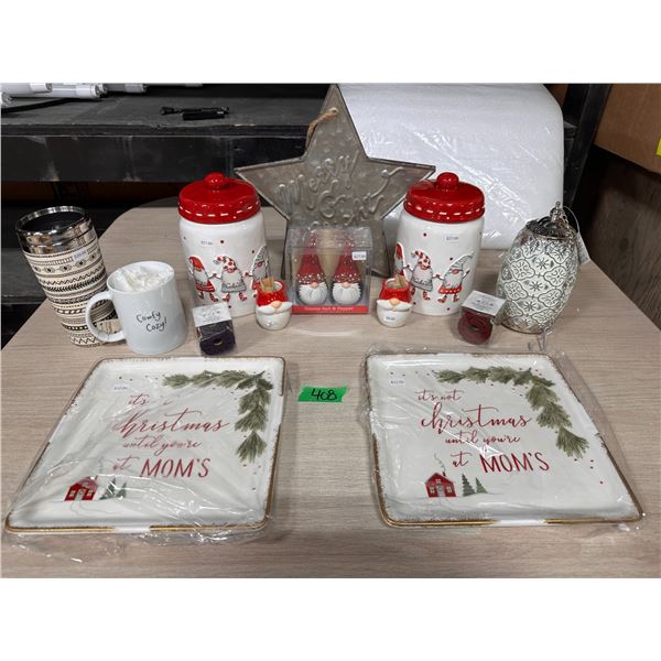 Lot of new Christmas dishes/ ornaments/gnome canisters
