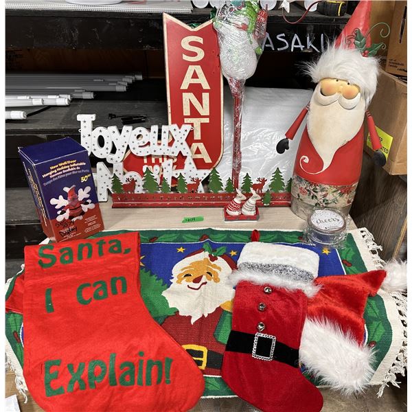 Christmas décor items - metal santa, metal signs