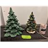 Image 1 : 2  handcrafted ceramic Christmas trees, 1 with no lights, other missing some lights