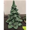 Image 2 : 2  handcrafted ceramic Christmas trees, 1 with no lights, other missing some lights