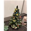 Image 3 : 2  handcrafted ceramic Christmas trees, 1 with no lights, other missing some lights