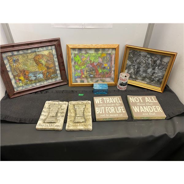 3 Pieces of original art framed and more