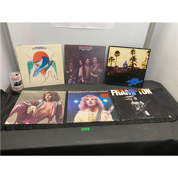 Lot of 6 record albums featuring Peter Frampton and the Eagles