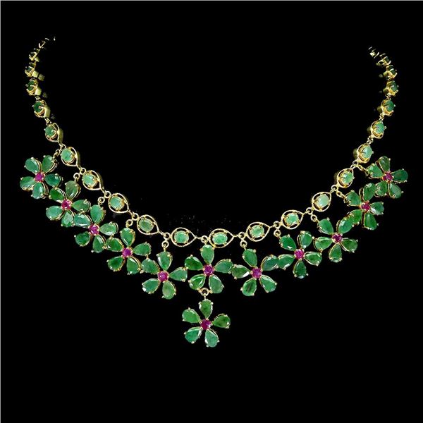 Natural Brazil Emerald & Ruby Necklace