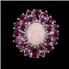 Image 1 : Natural Pink Opal  & Rhodolite Garnet Ring