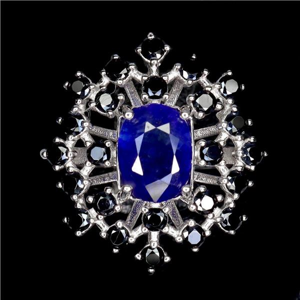 Blue Sapphire Black Spinel Gemstone 925 Sterling Silver Jewelry Ring