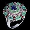 Image 2 : Natural Kyanite Colombian Emerald Rhodolite Ring