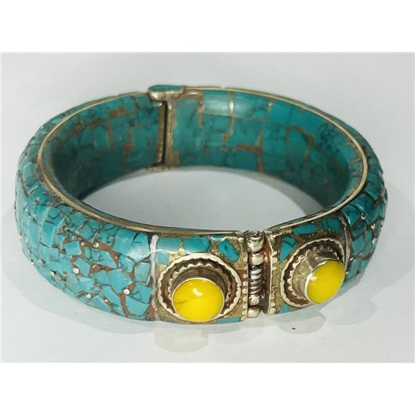 Natural Tibet Hand Made Turquoise Wide Bangle