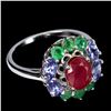 Image 2 : Natural Pigeon Blood Ruby Emerald Tanzanite Ring