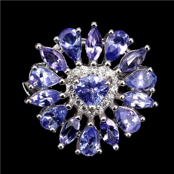 Natural Heart Purple Blue Tanzanite Ring