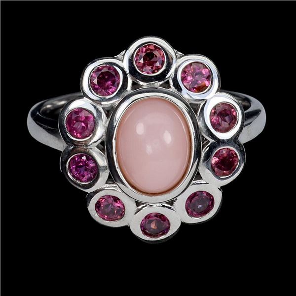 Natural Pink Opal & Rhodolite Garnet Ring