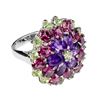 Image 3 : Natural Amethyst  Peridot Rhodolite Garnet Ring