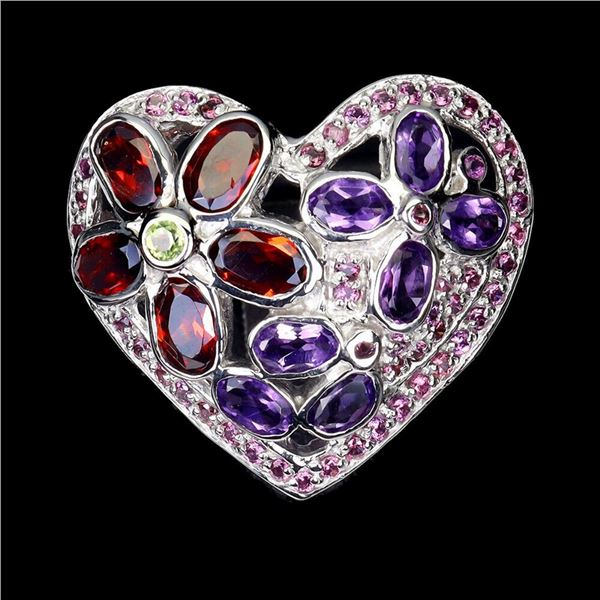 Natural Mozambique Garnet Peridot Multigemstones Heart Ring