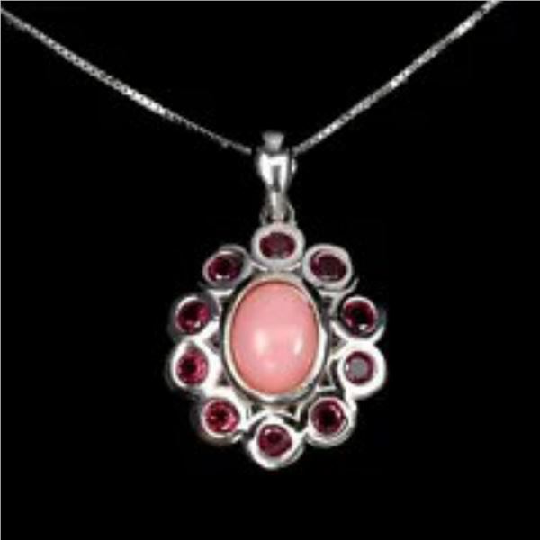 Natural Unheated Oval Pink Opal & Rhodolite Garnet Necklace