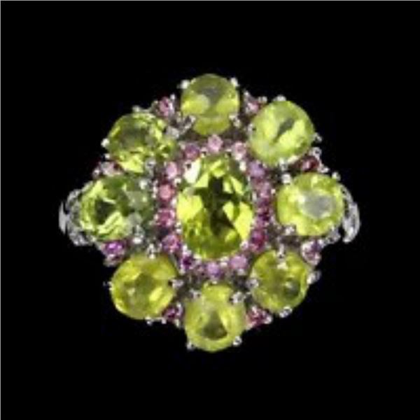 Natural Peridot Rhodolite Garnet  Ring