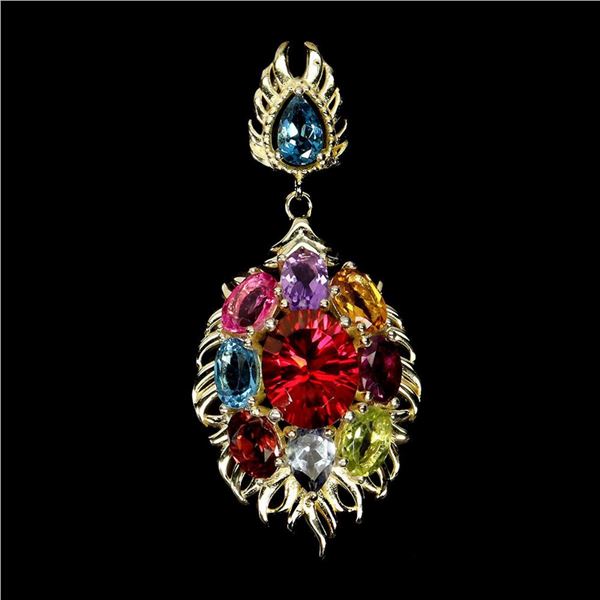 Heated Oval Red Topaz 10x8mm Amethyst Topaz Gemstone 925 Sterling Silver Pendant