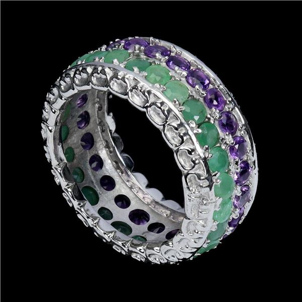 Natural Emerald &  Amethyst Eternity Ring