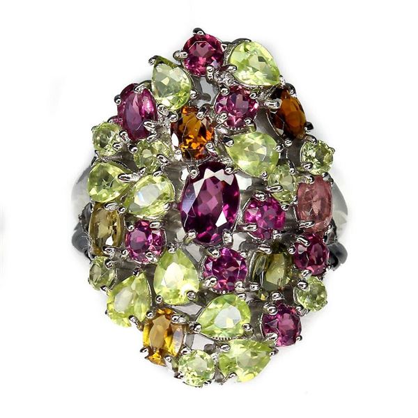 Natural Rhodolite Garnet Peridot Ring
