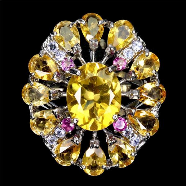 Natural Citrine  Rhodolite Tanzanite Ring