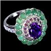 Image 2 : Natural Amethyst Colombian  Emerald Garnet Ring