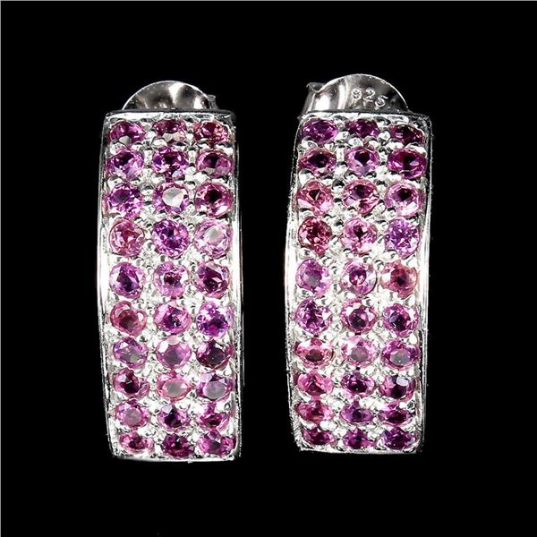 Natural Round Rhodolite Garnet  Earrings