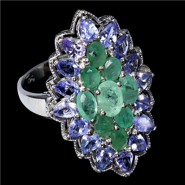 Natural  Oval Emerald & Tanzanite Ring