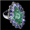Image 1 : Natural  Oval Emerald & Tanzanite Ring