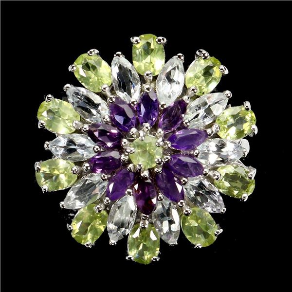 Natural Peridot Amethyst Aquamarine Ring