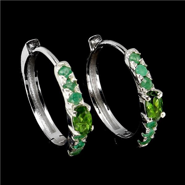 Natural Chrome Diopside & Colombian Emerald Earrings