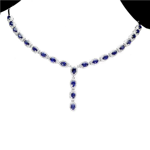 Natural Oval Blue Sapphire Necklace