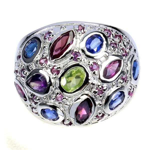 Natural Rhodolite Garnet Peridot Ring