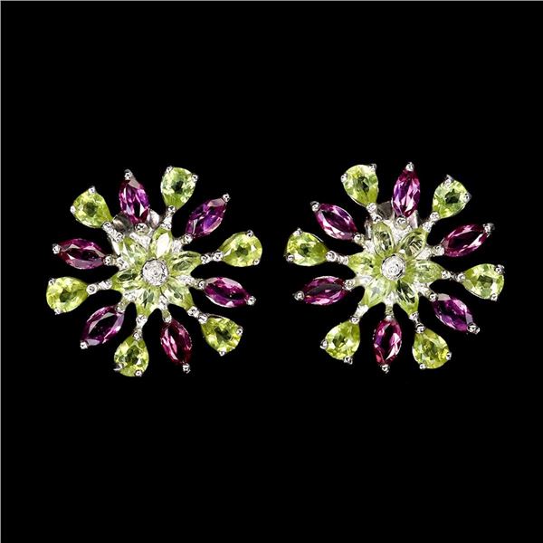 Natural Rhodolite Garnet Peridot Earrings