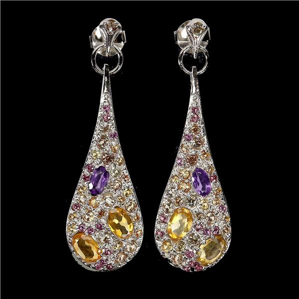 Natural Citrine Amethyst Sapphire Earrings